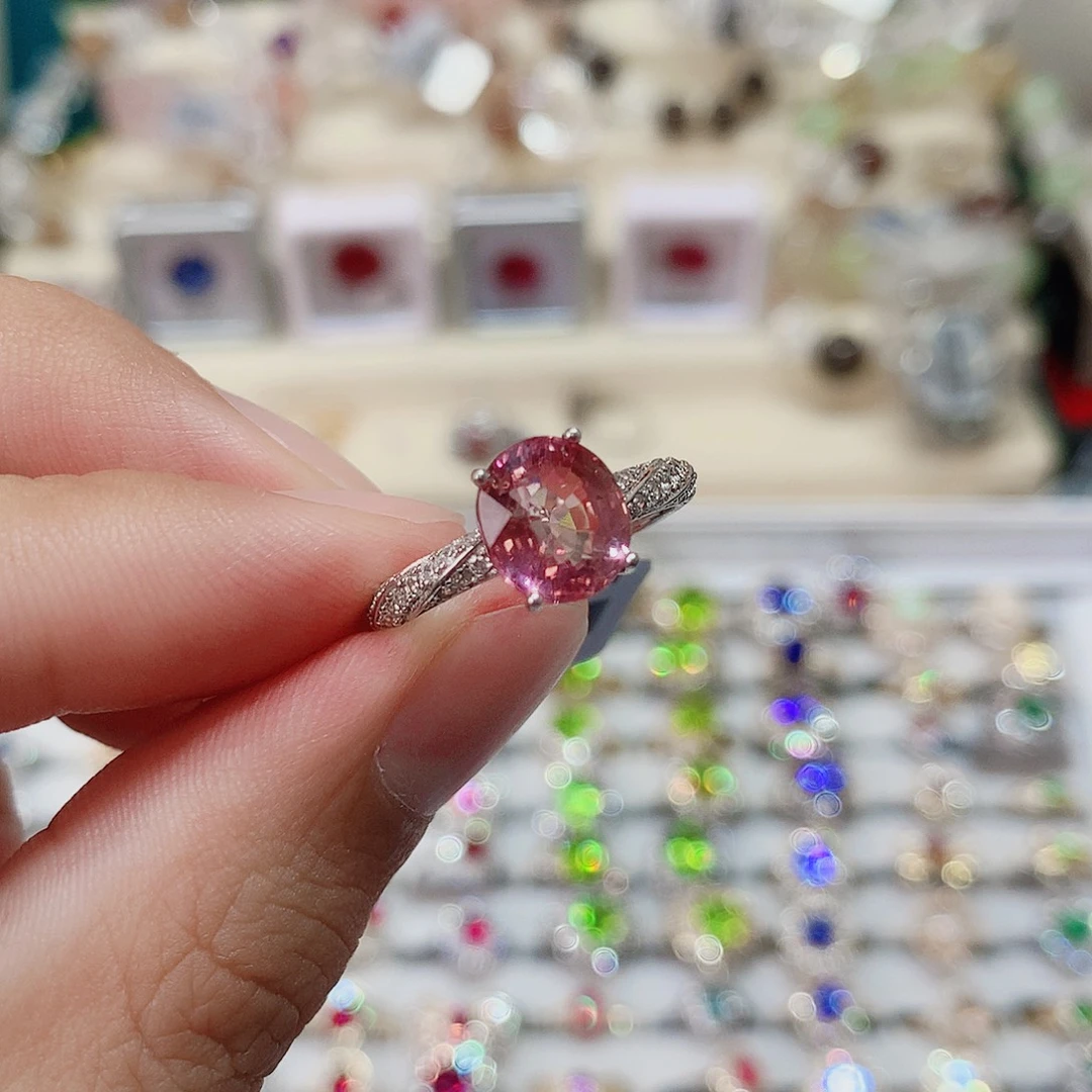 碧玺银S925镶嵌戒指戒指