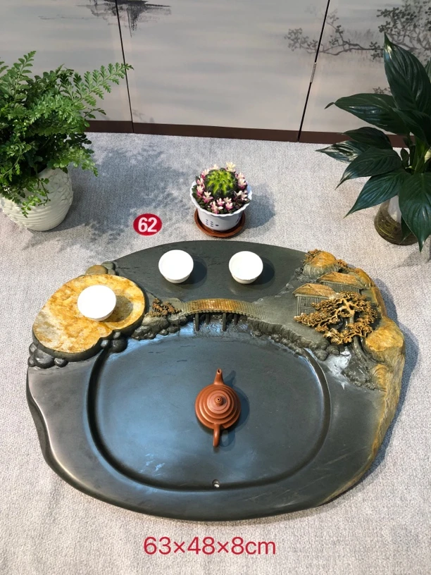 天然歙砚石家用办公室精致排水茶盘热销特色茶具