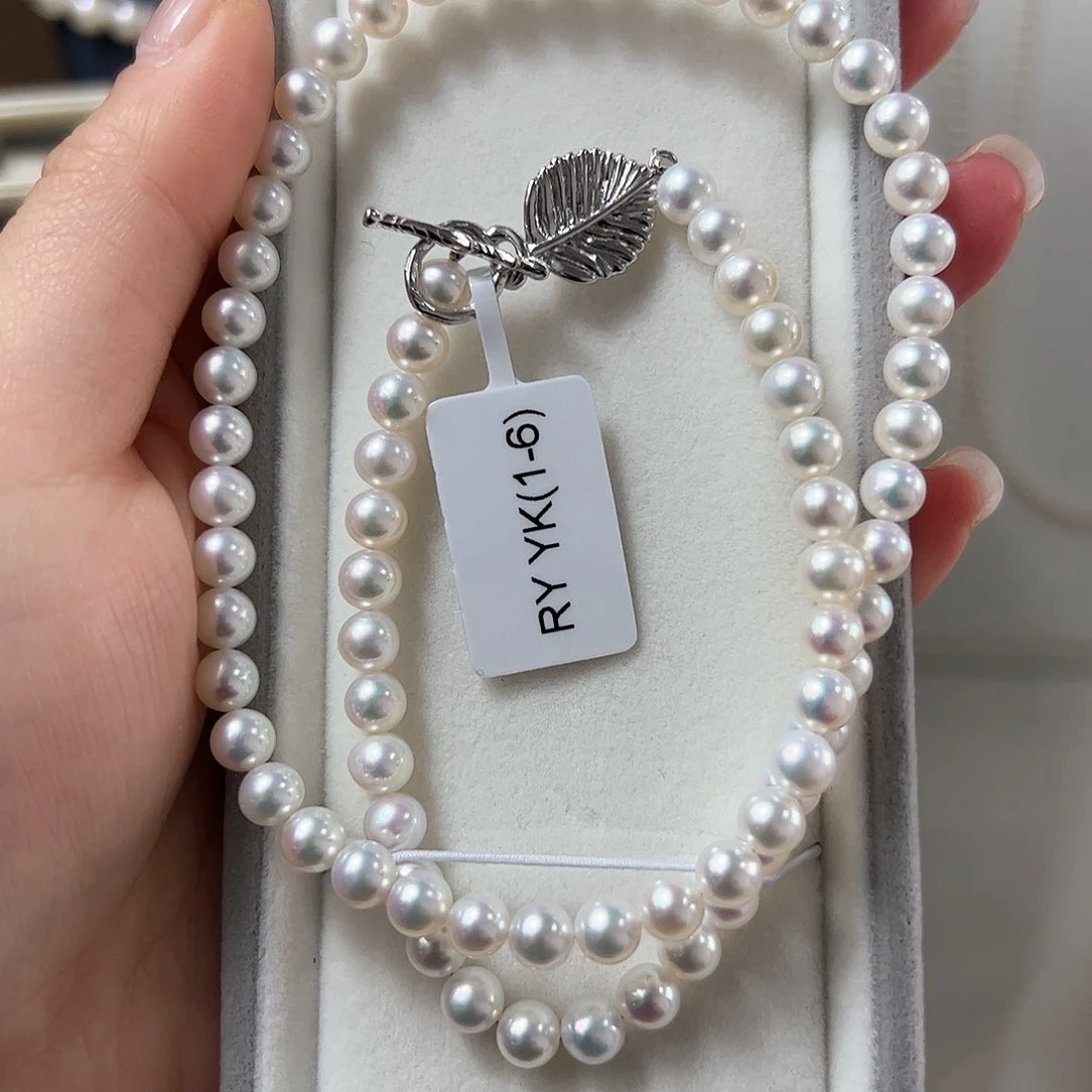 淡水珍珠项链银S925镶嵌088-5-6mm树叶项链