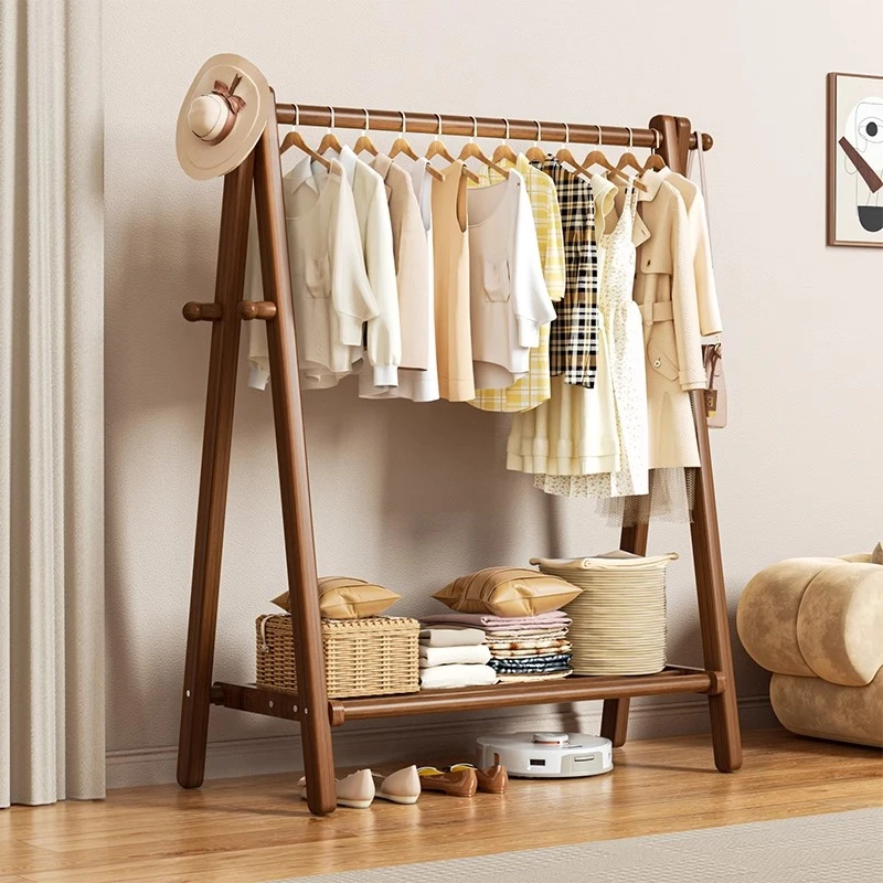 实木衣帽架落地衣架卧室家用挂衣架室内榉木质简易房间晾衣服架子