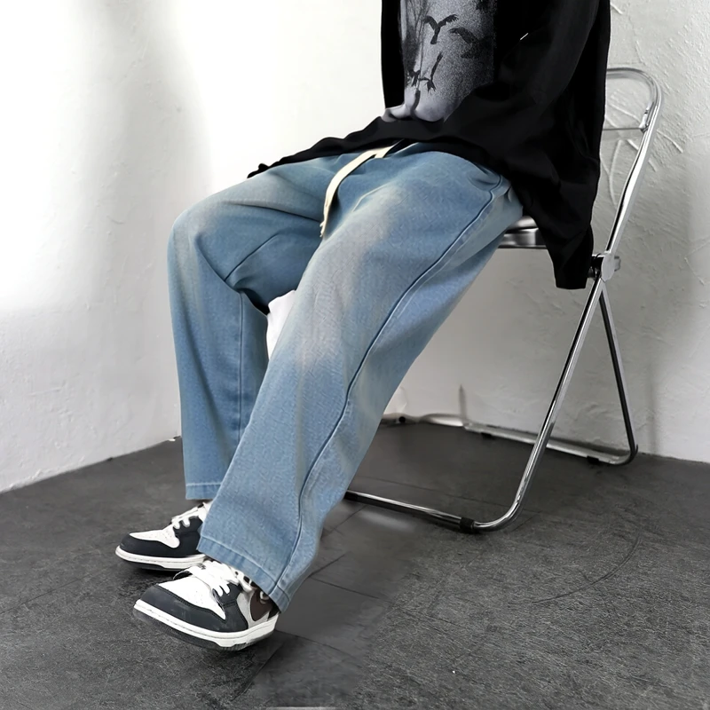 2025新款休闲牛仔裤男生美式宽松蓝色直筒裤百搭复古裤子夏季长裤