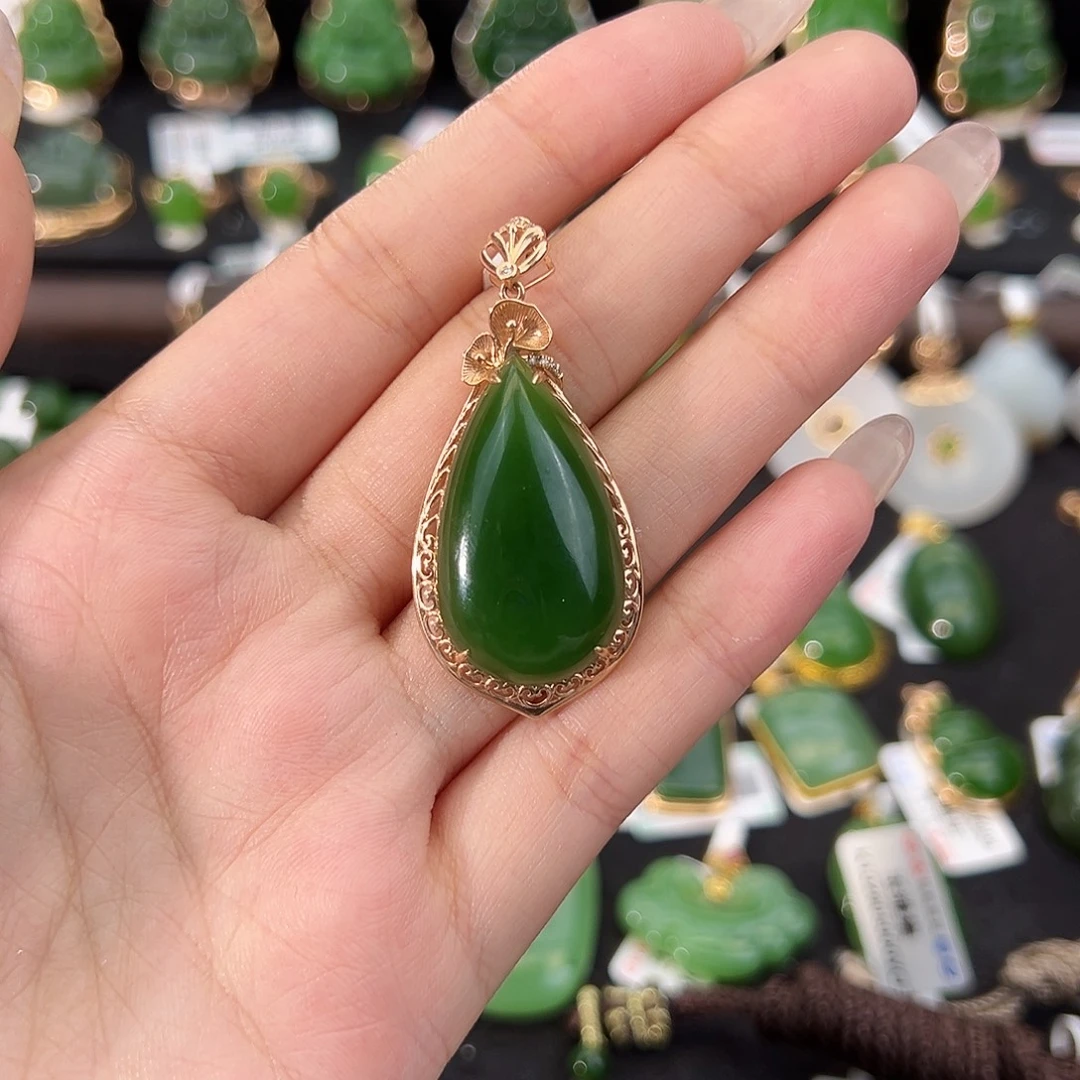 和田玉18K金镶嵌吊坠(不含链)