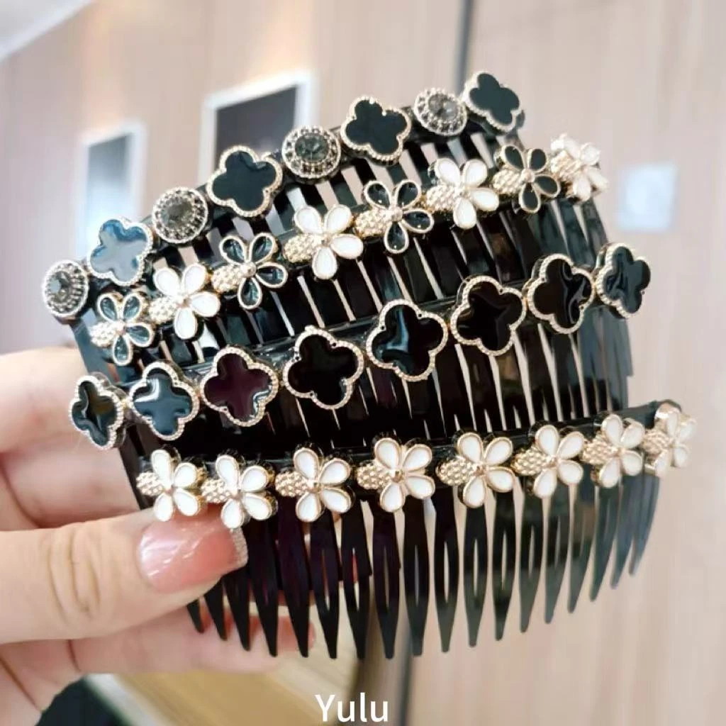 9cm碎发夹套装刘海珍珠发卡插梳前额插梳百搭黑色夏天气质素款