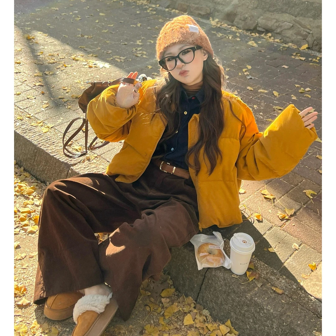 冬季时尚穿搭一整套女2025新款韩版宽松保暖棉服阔腿裤两件套装