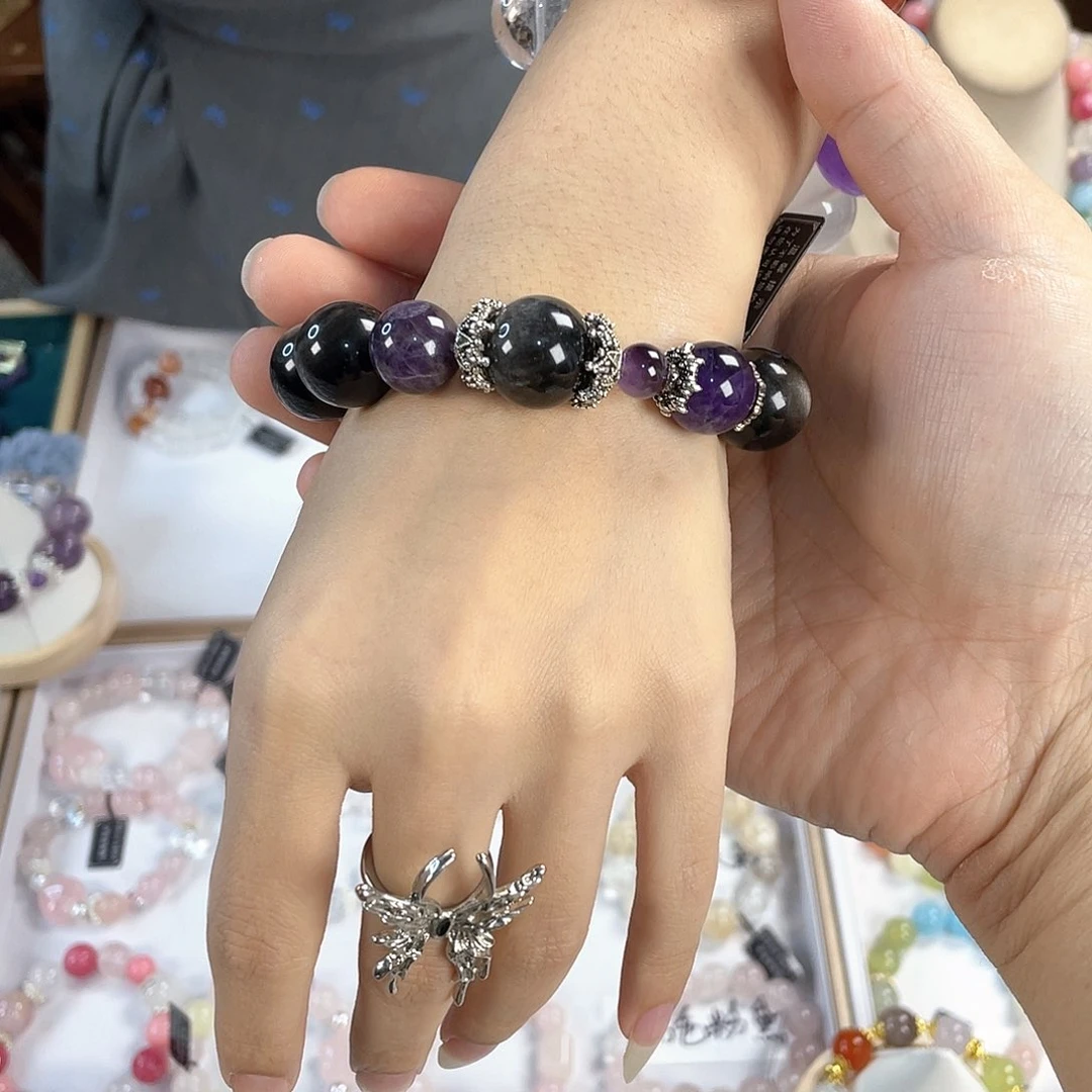 水晶手链银S925镀金镶嵌