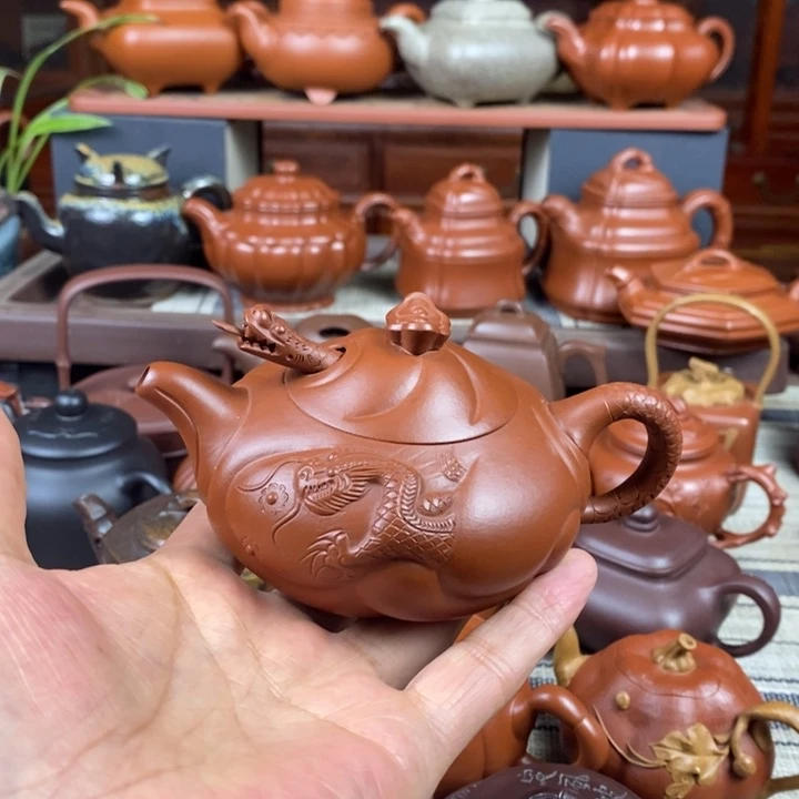 紫砂茶壶鱼化龙200-260Cc原宿矿朱泥特价