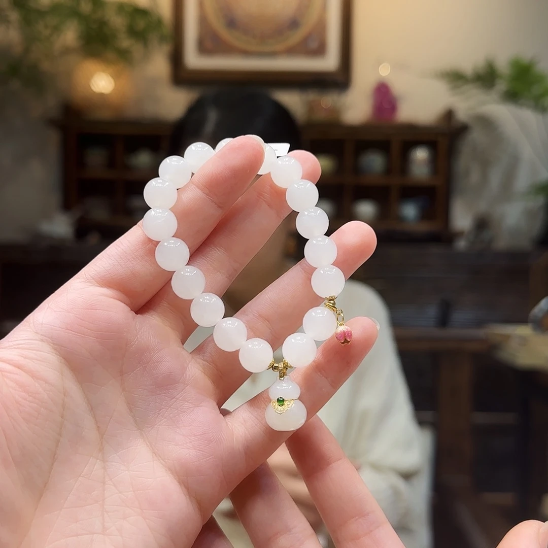 和田玉（白玉）18K金镶嵌手串10mm白玉手串