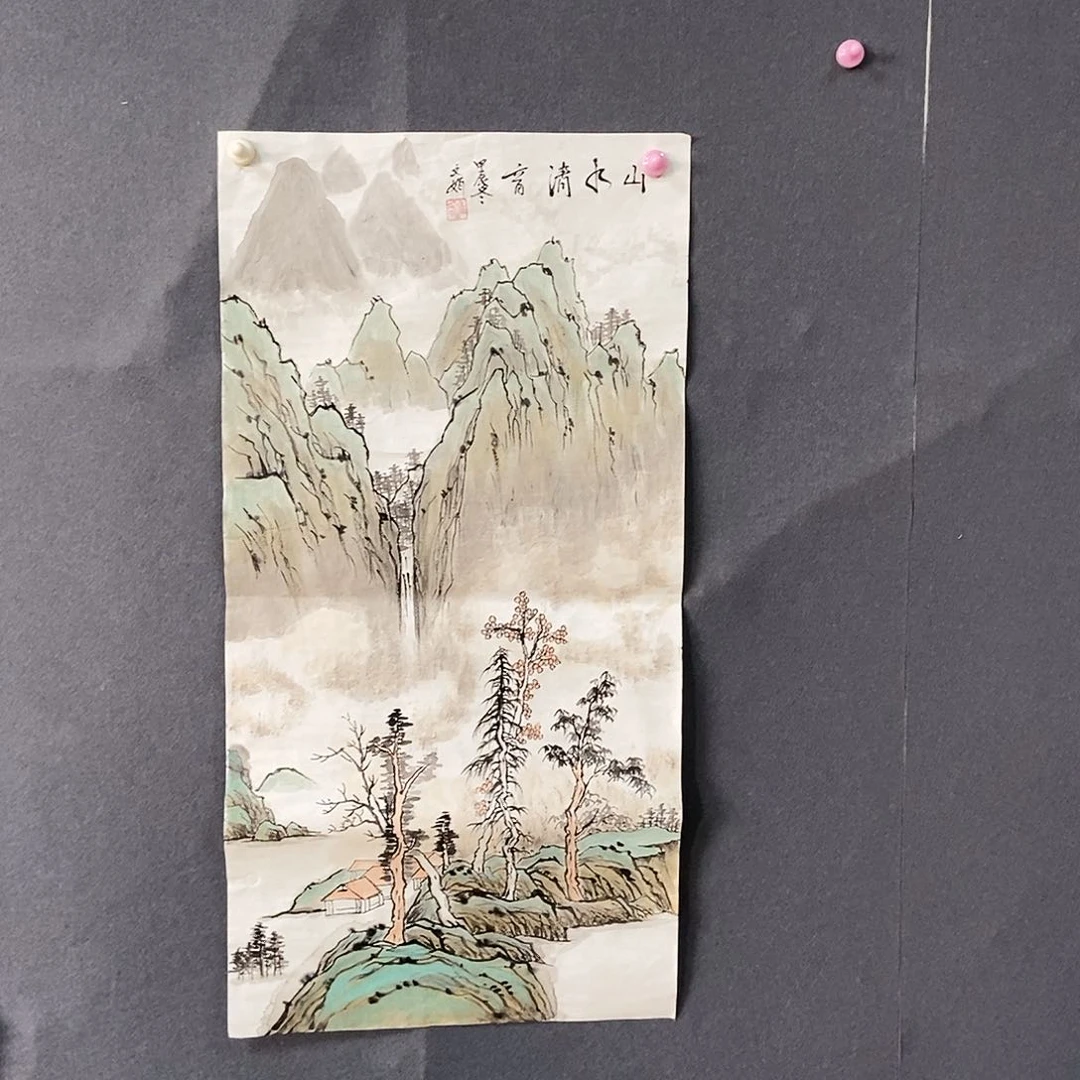 国画古*34/68雒文绢手绘画心