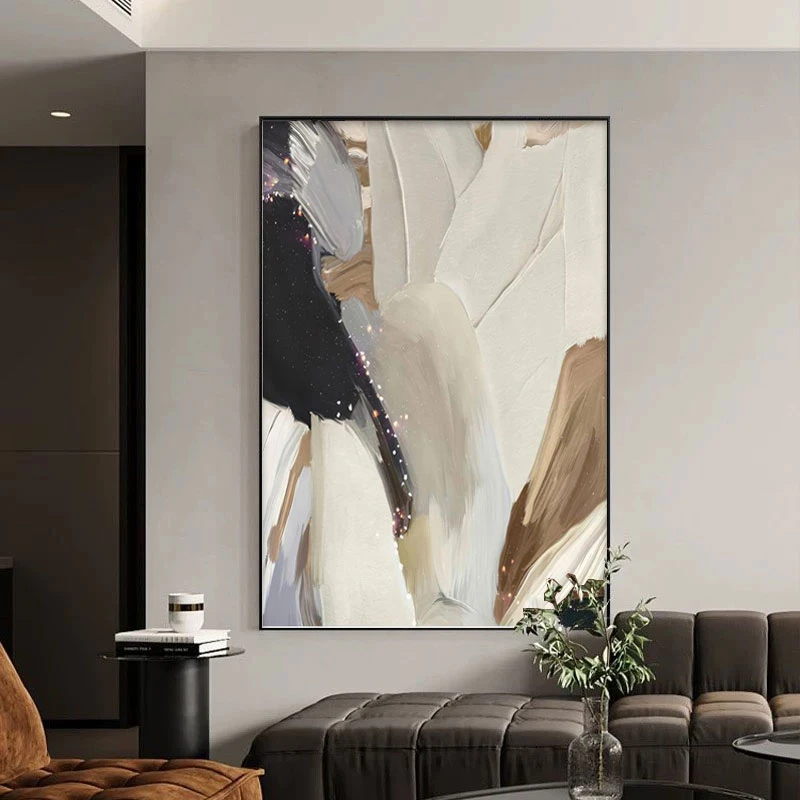 抽象奶油黑白客厅装饰画沙发背景墙大幅落地高级感现代挂画壁画