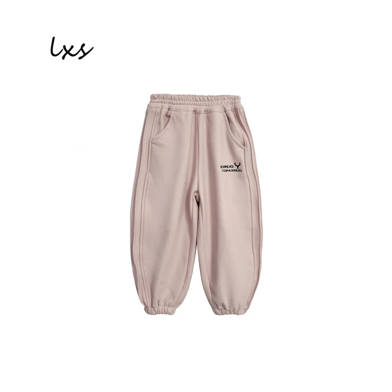 鹿小生粉色童装秋冬加绒2024儿童韩版宽松时尚百搭休闲卫裤FK9001