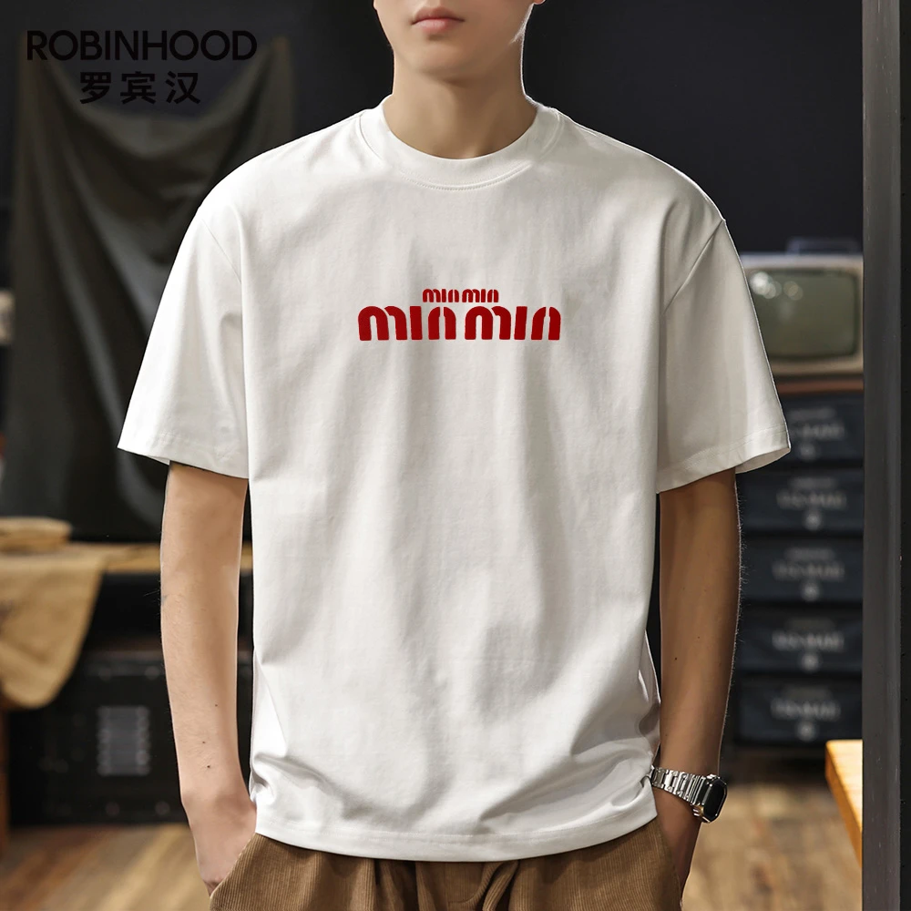 罗宾汉严选男士纯棉T恤正肩夏季潮流ins韩版百搭圆领印花短袖-min