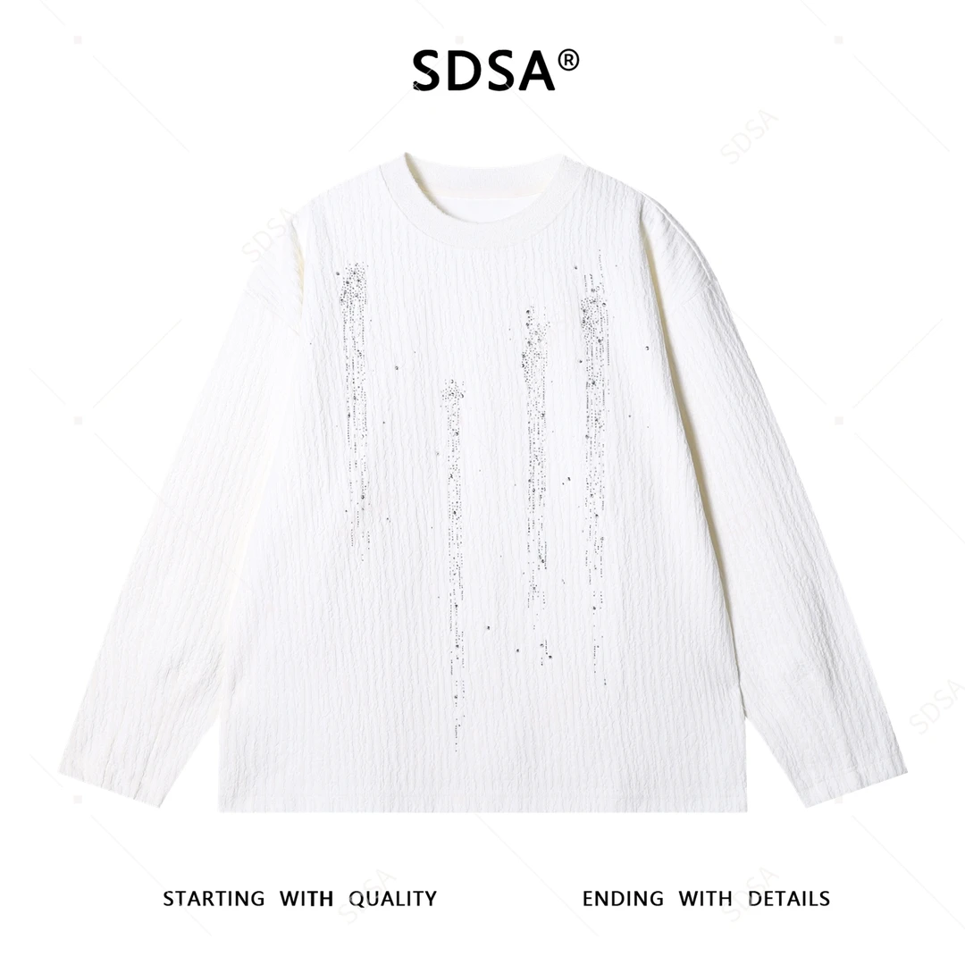 SDSA男士秋冬新款痞帅男装韩版提花烫钻圆领卫衣时尚痞帅上衣重工