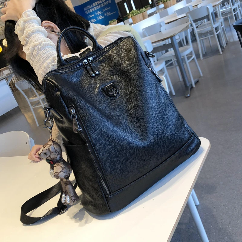 新款2025新款学院风两用真皮双肩包女包百搭高级感大容量旅游背包