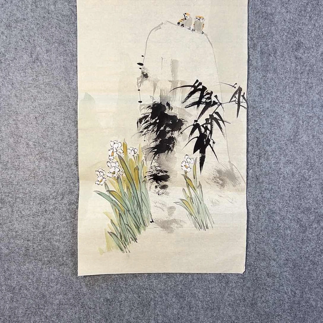 国画834 花鸟在树丛的顶端鸣叫叫声