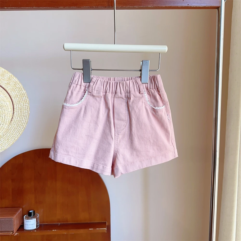 现货【芹粉】3612女童洋气短裤韩版夏季纯色清新休闲裤百搭女宝裤子