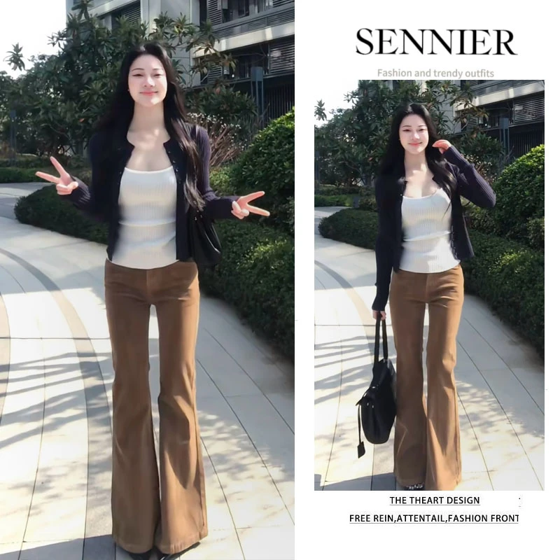 【现货】2025秋季爆款韩系百搭针织开衫显瘦吊带高腰微喇裤三件套