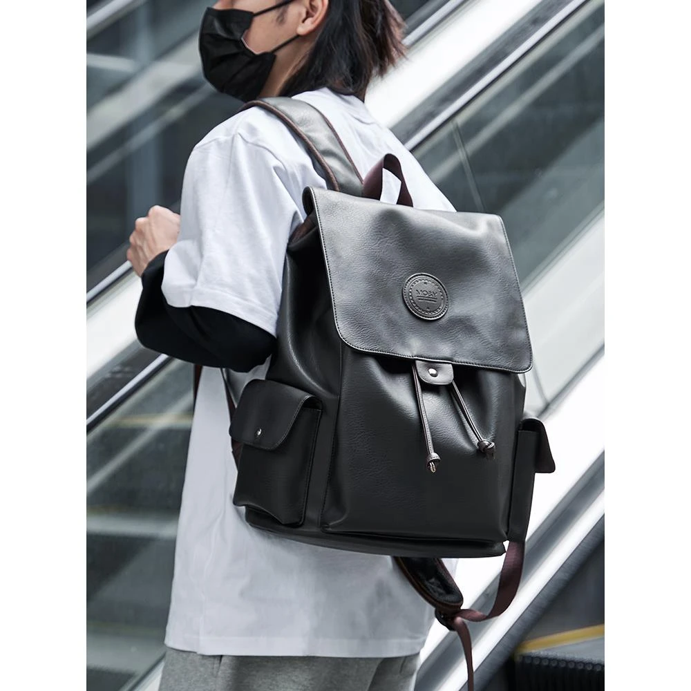 复古双肩包男士新款休闲旅行背包大容量皮质大学生书包电脑包男款