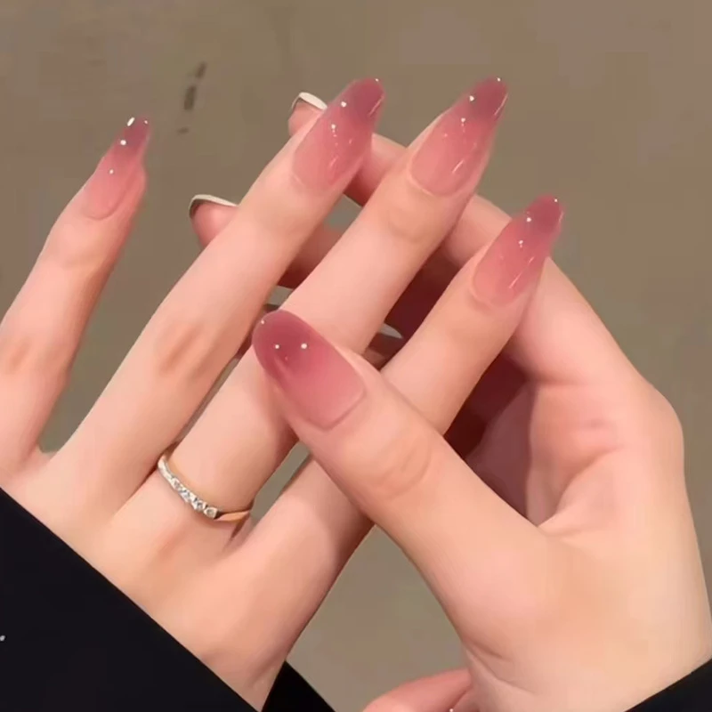 简约渐变杏仁甲穿戴甲美甲假指甲贴片成品可拆卸甲片24片