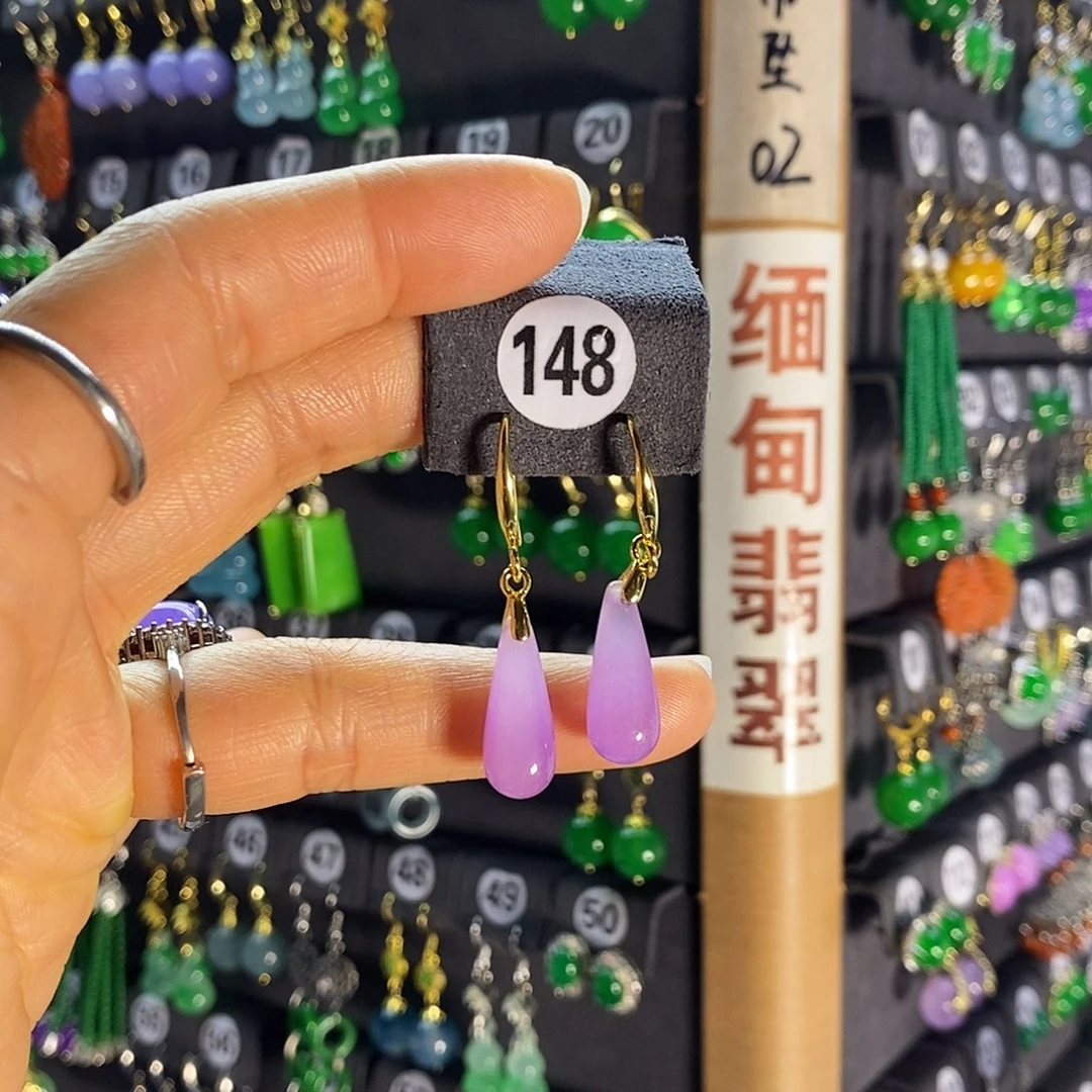 银S925镶嵌翡翠耳饰148