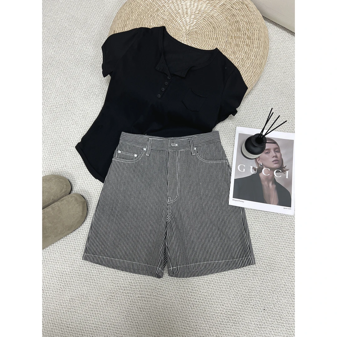 黑白竖条纹短裤S9859