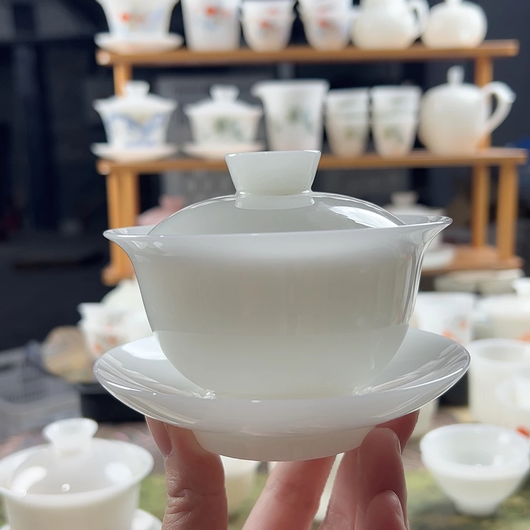 璞玉釉烧元宝盖碗满容200ml盖下170ml