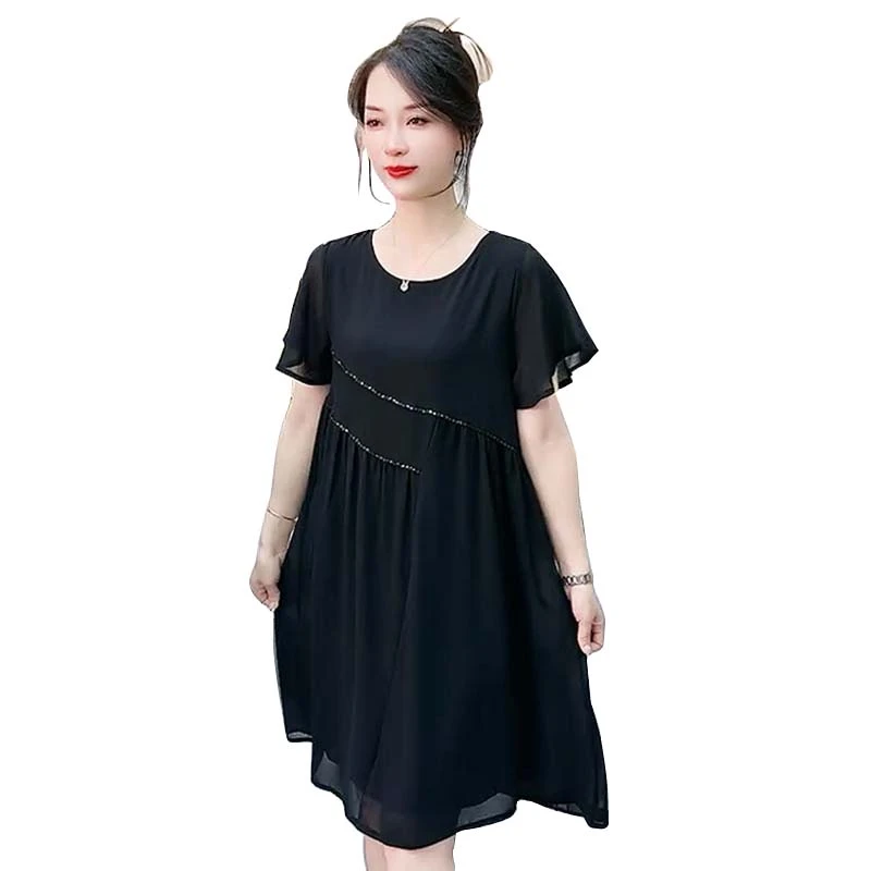 夏季新款显瘦气质时尚遮肚妈妈装连衣裙遮肉收腰宽松中长款裙子女