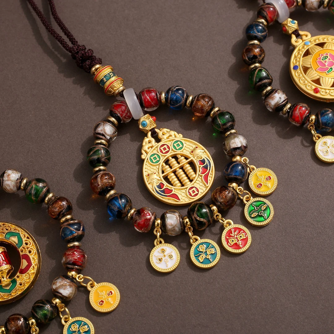 藏式五路财神扎基拉姆琉璃汽车挂件车载精美包挂饰礼品车载挂件