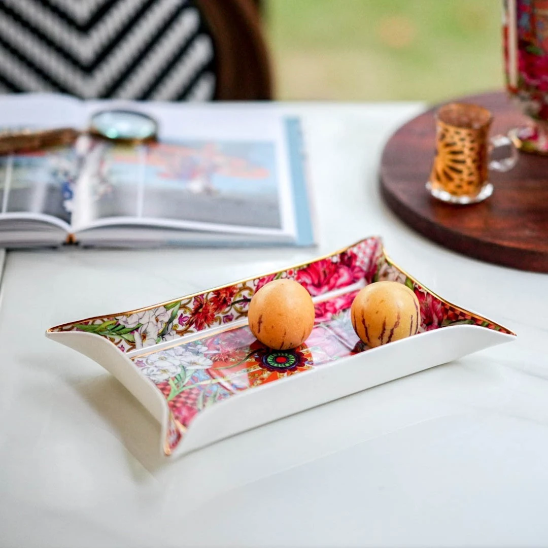 【奇居巍】新骨瓷繁花似锦系列大号四角托盘收纳盘#XS057-大号