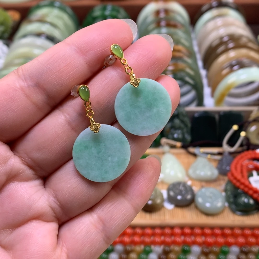 翡翠银S925镶嵌耳饰耳坠