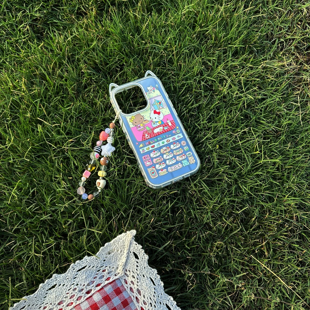 可爱甜品电话机Kitty适用iphone16promax手机壳15pro猫耳朵14/13