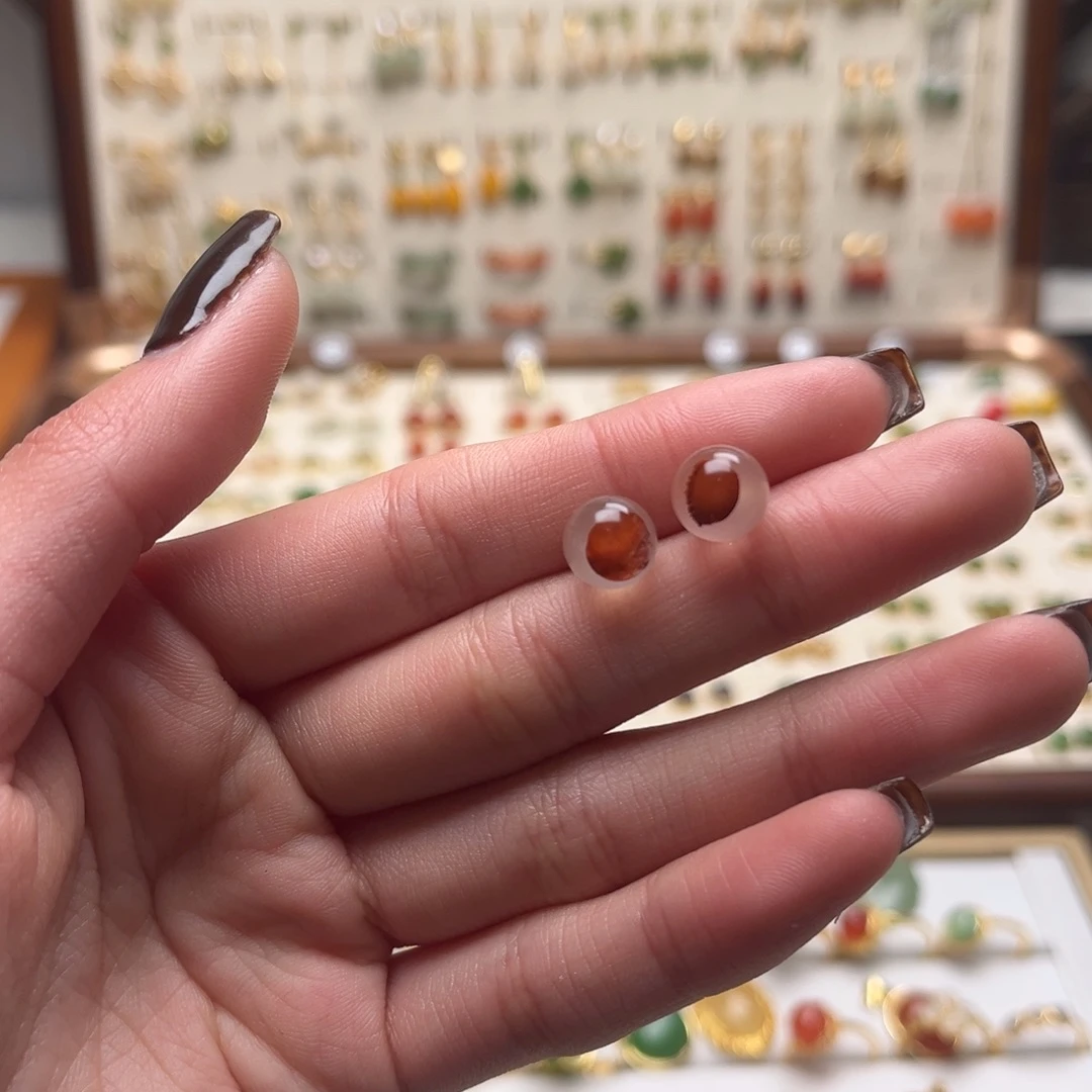 和田玉银S925镀金镶嵌耳坠