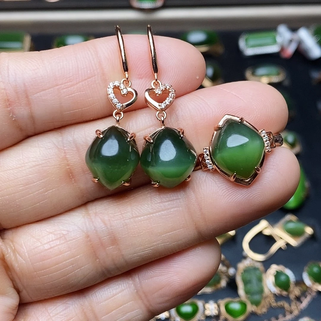 和田玉（碧玉）套装银S925镶嵌