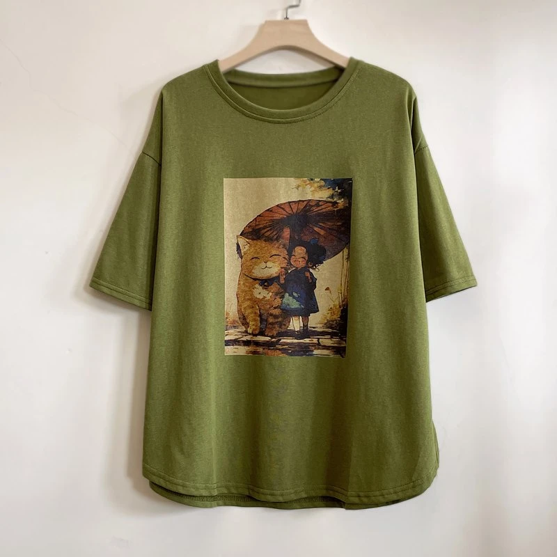 年轻中年妈妈装夏季大码显瘦遮肉休闲短袖T恤2025新款YX105427