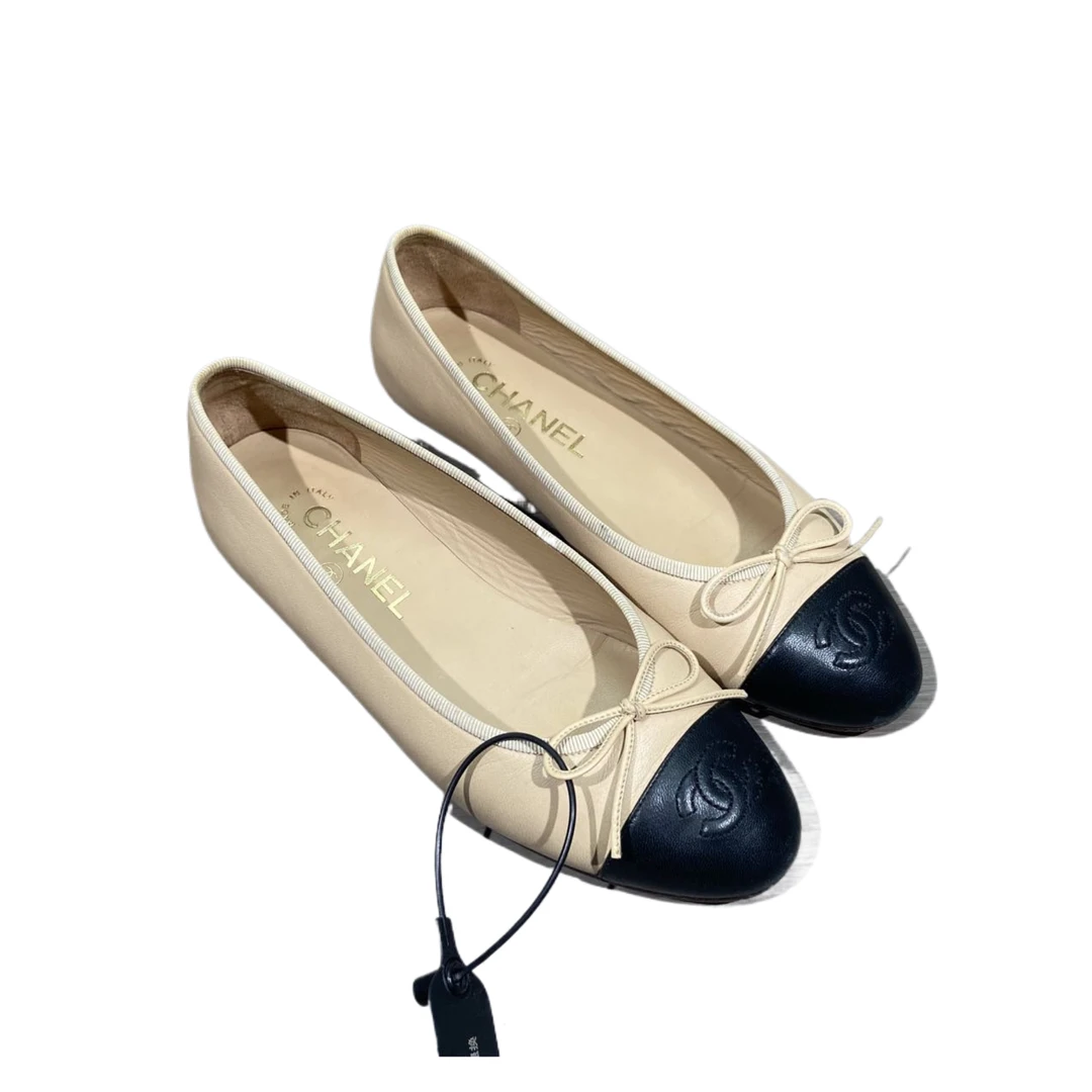 95新 Chanel/香奈儿 36.5码 棕色芭蕾舞鞋  re9173