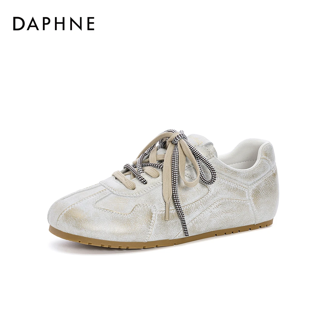 达芙妮2025春季新款学院风时尚百搭软底德训鞋潮流系带平底休闲鞋