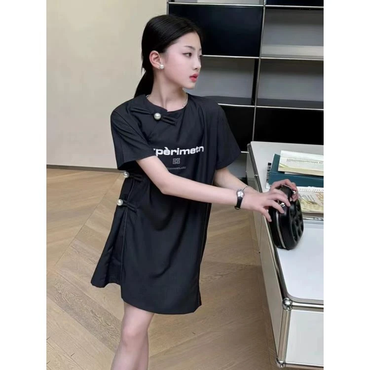 406299《现》玲姐精选韩版女童夏季休闲舒适日常国风盘扣旗袍连衣裙