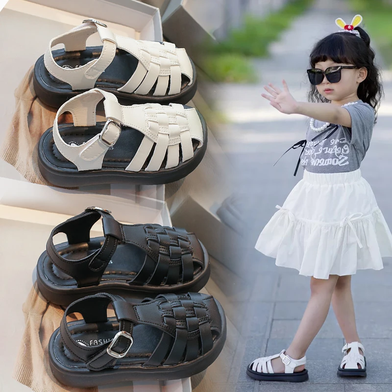 1218女童凉鞋2024新款儿童包头鞋小女孩猪笼鞋男童沙滩鞋软底防Z