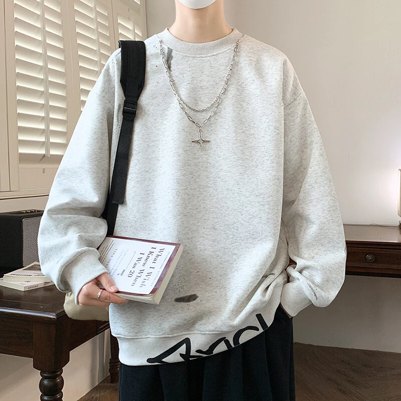 2025新款套头长袖t恤男士潮牌宽松百搭卫衣青少年内搭打底长袖T恤