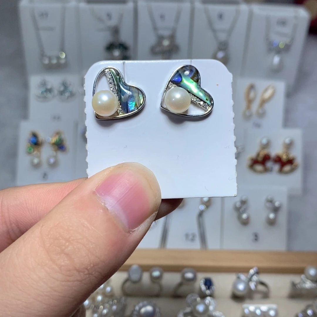 银S925镶嵌耳饰淡水珍珠