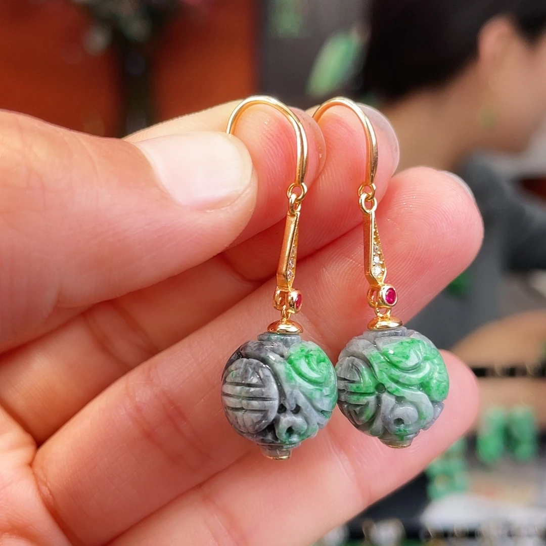 翡翠银S925镶嵌耳饰