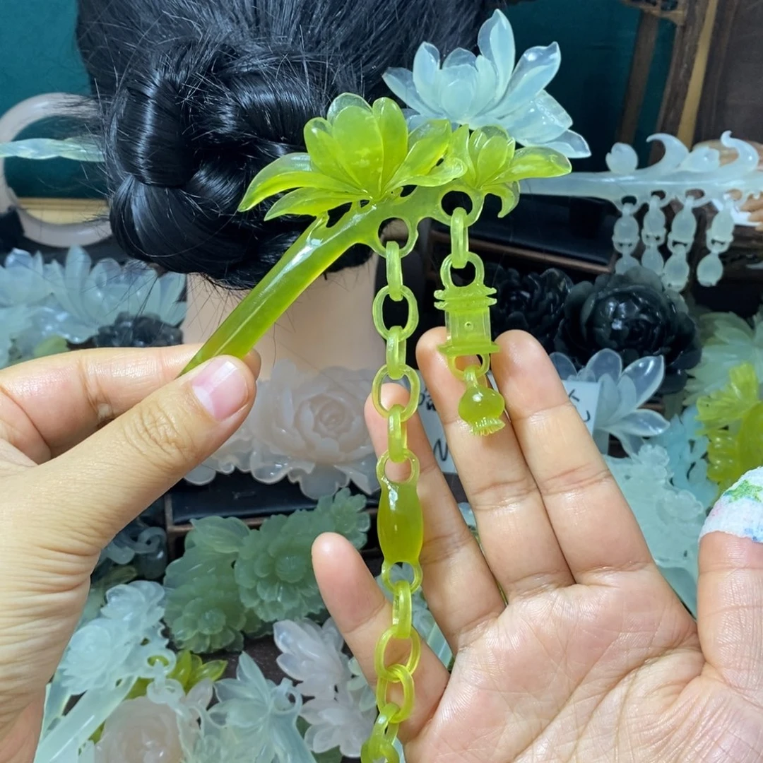 飞***月蛇纹石玉未镶嵌发饰