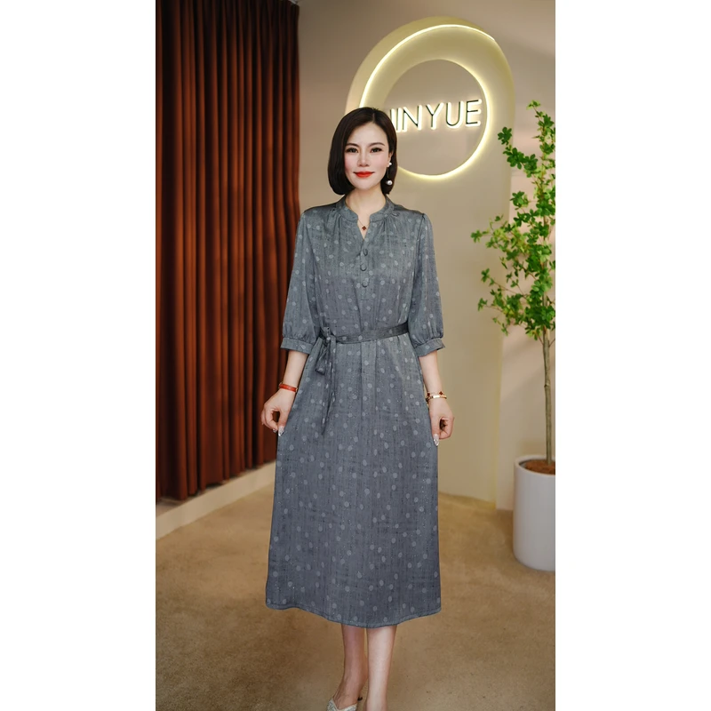 【千姿燕】6059新款夏季星芒波点裙优雅收腰时尚连衣裙宽松中长款