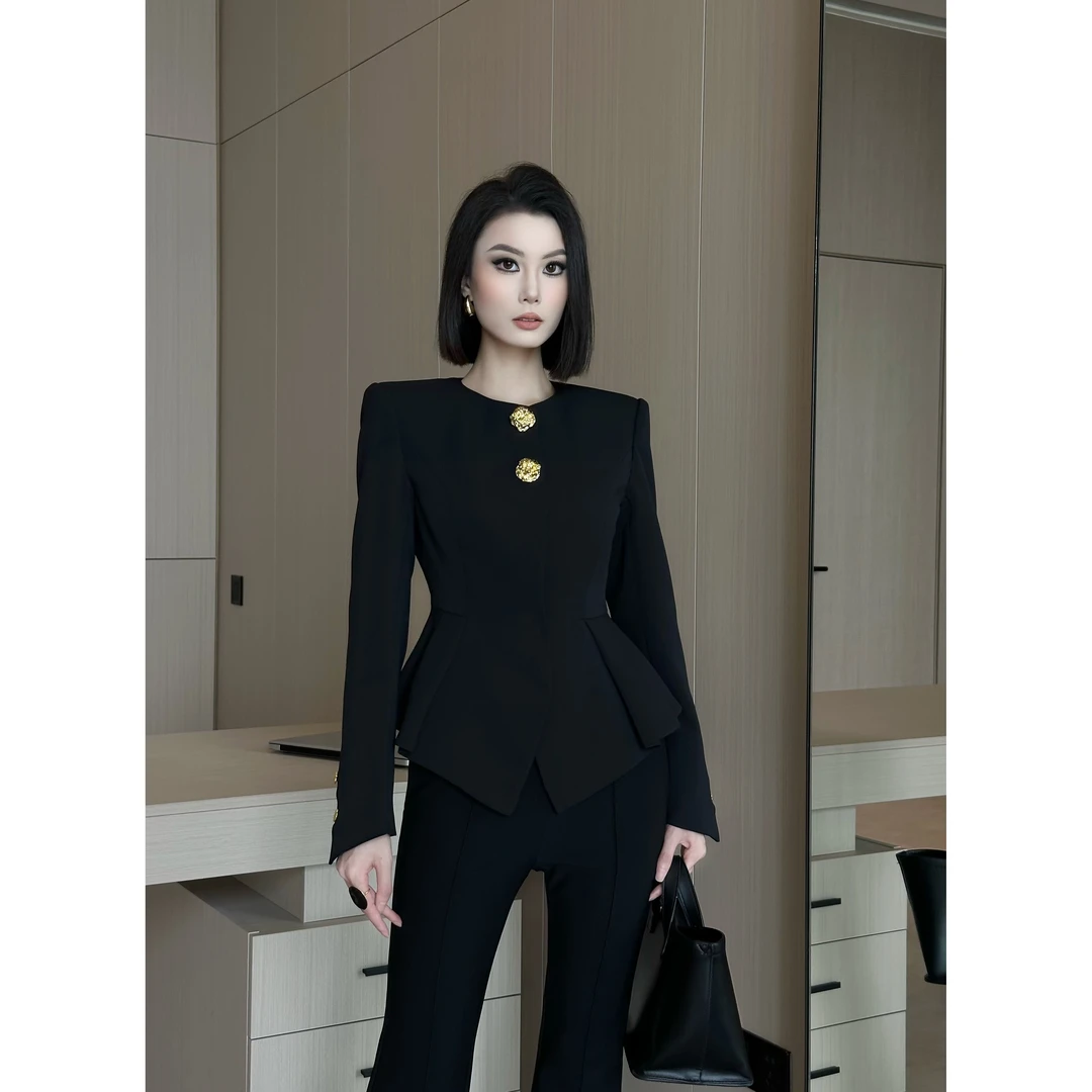 琦哥【掌控全局】原创设计轻职场收腰显瘦秋款长袖时尚上衣 35226