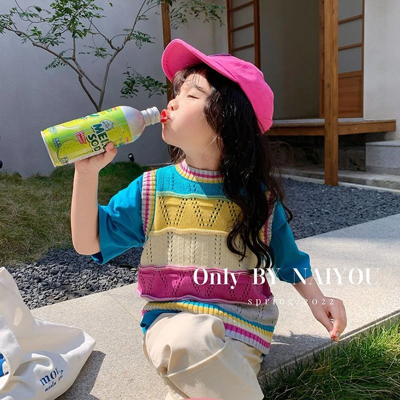 童装女童马甲春秋新款洋气儿童宝宝中小童彩虹休闲毛衣针织衫背心