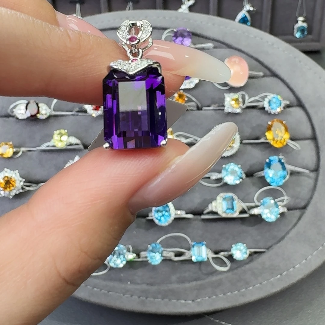 紫晶银S925镶嵌颈饰13.0