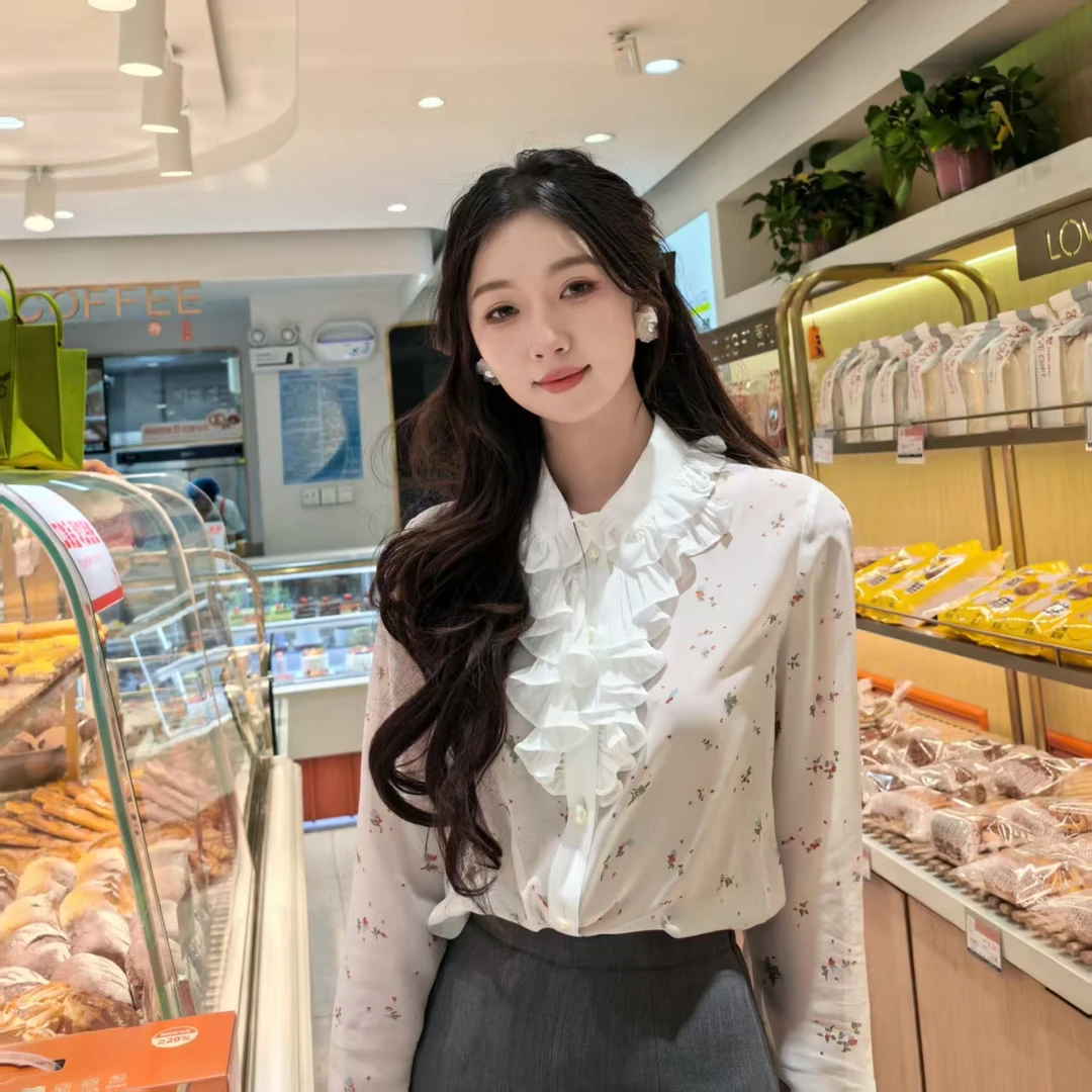 GIRDEAR/哥弟波西米亚宫廷风气质碎花薄款透气衬衣1300131