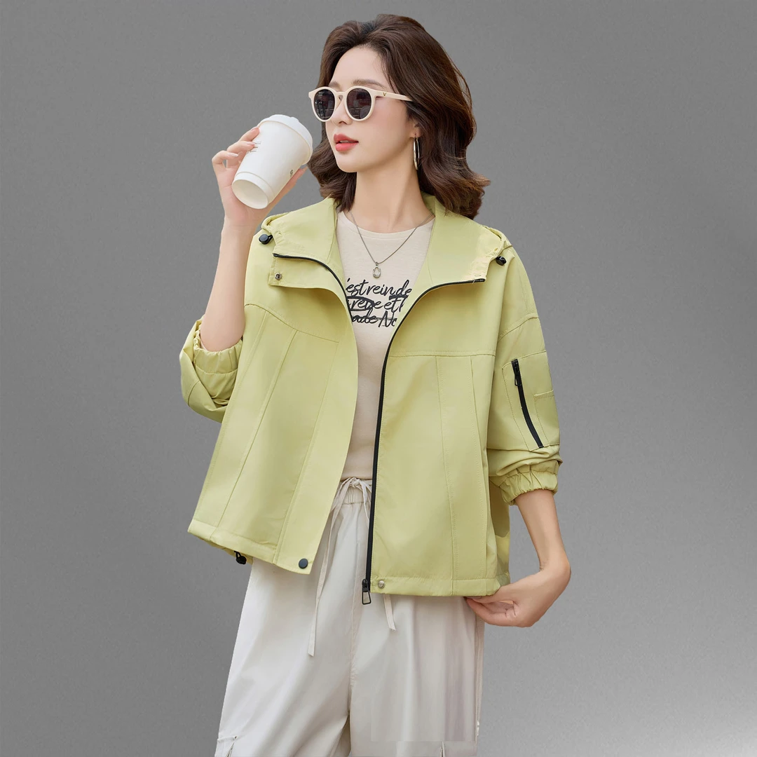 连帽风衣外套女短款2025春秋新款韩版宽松大码小个子休闲夹克上衣