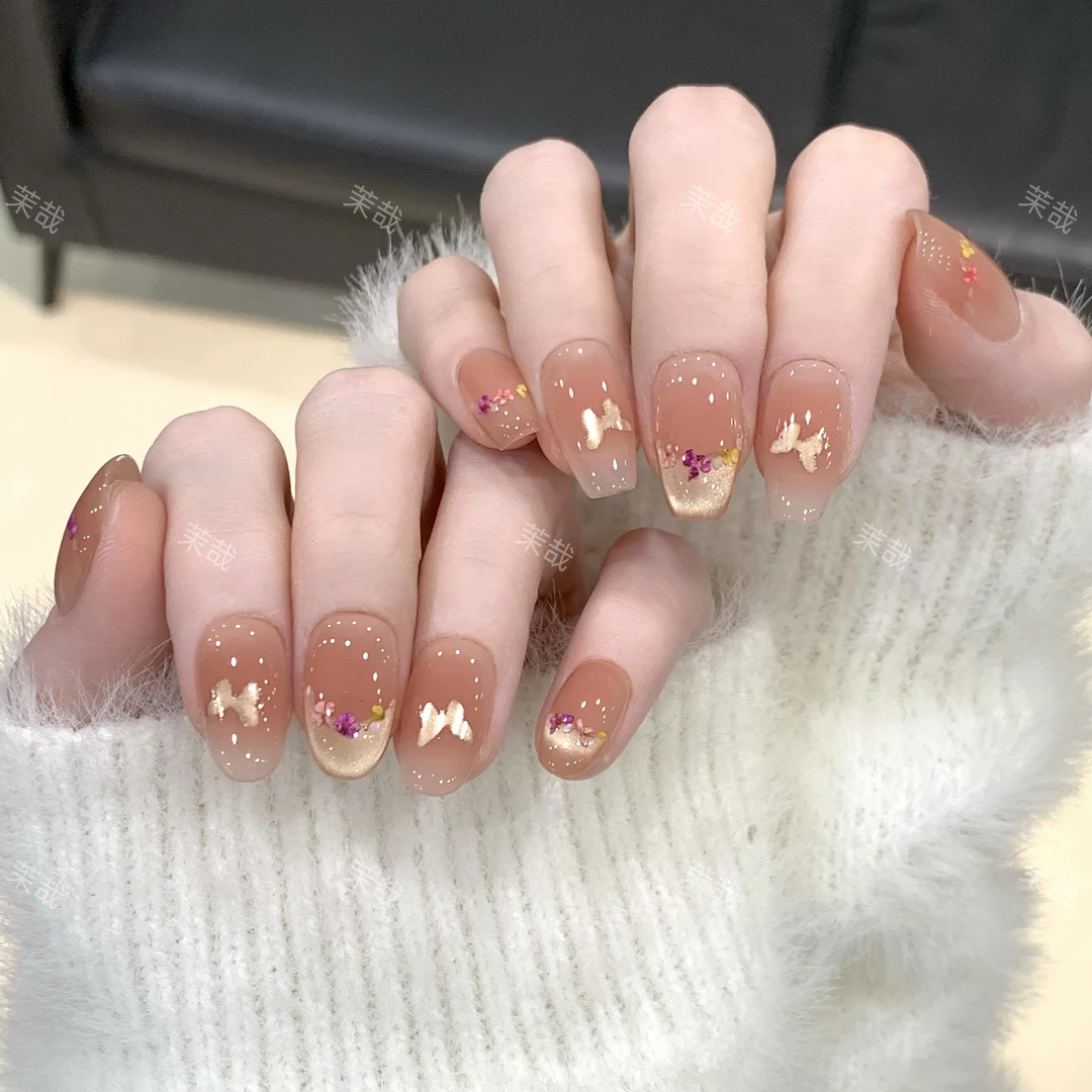 茉哉现货【隐栖蝶】纯手工定制美甲拆卸穿戴A4031