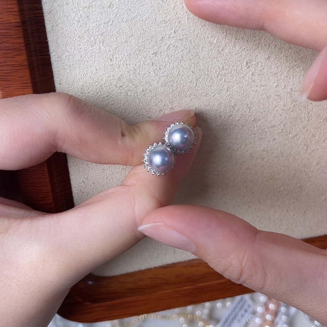 海水珍珠耳饰银S925镶嵌