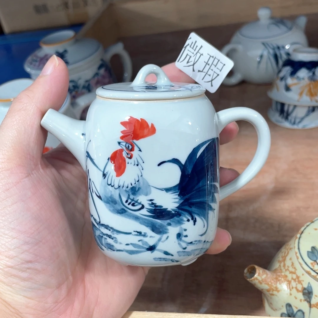 釉下手绘茶具微瑕没底款